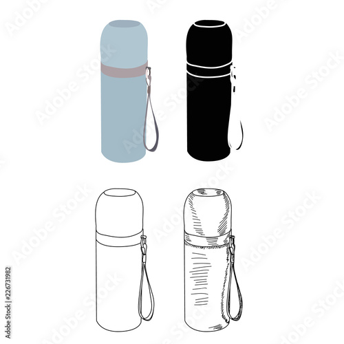 white background, thermos for tea, sketch, silhouette