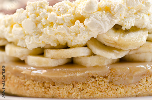 Close up of the layers in a banoffee pie