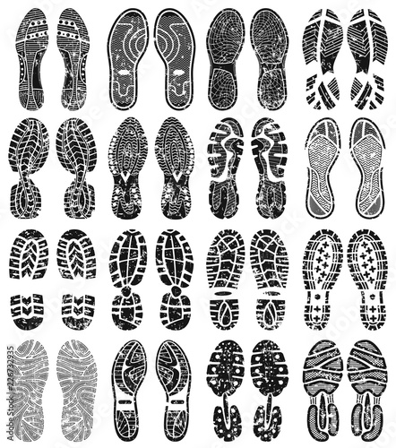 Grunge shoe soles vector silhouette collection