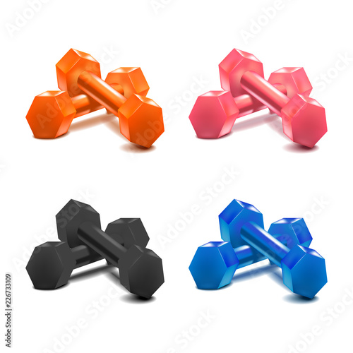 Realistic Detailed 3d Color Dumbells Set. Vector