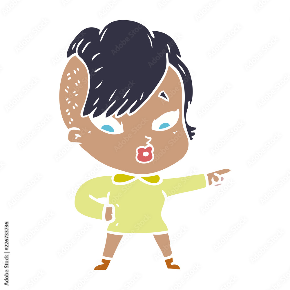 flat color style cartoon surprised girl pointing flat color style cartoon surprised girl pointing