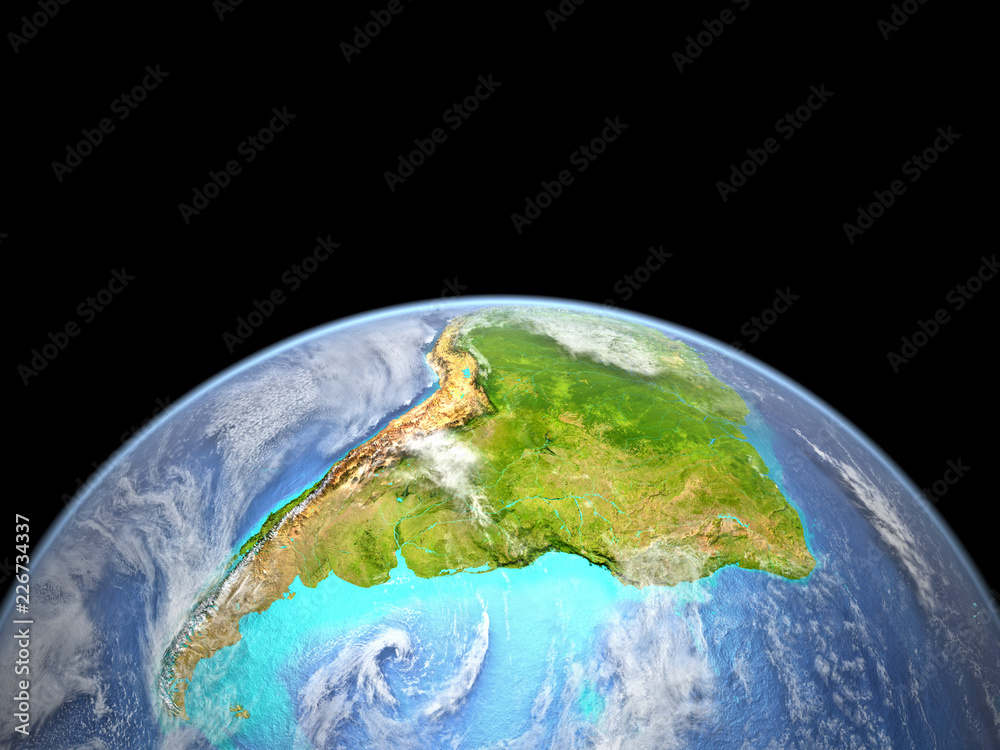 South America from space. Extremely high detail of planet surface.