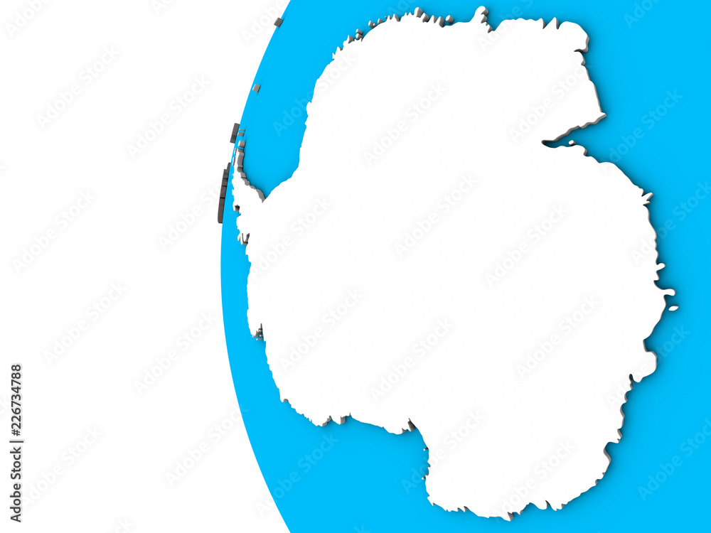 Antarctica with national flag on blue political 3D globe.