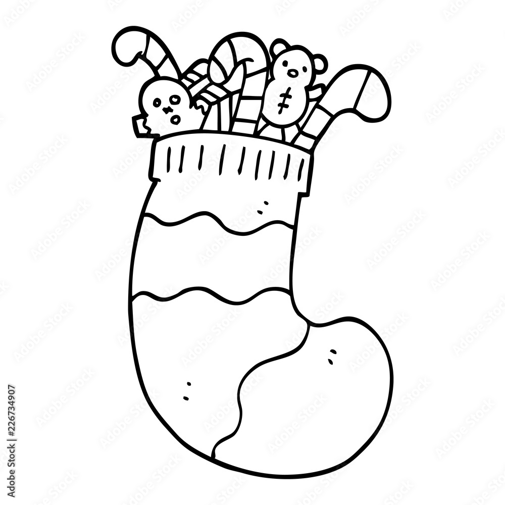 line drawing cartoon christmas stocking full of toys Stock Vector | Adobe Stock line drawing cartoon christmas stocking full of toys Stock Vector | Adobe Stock