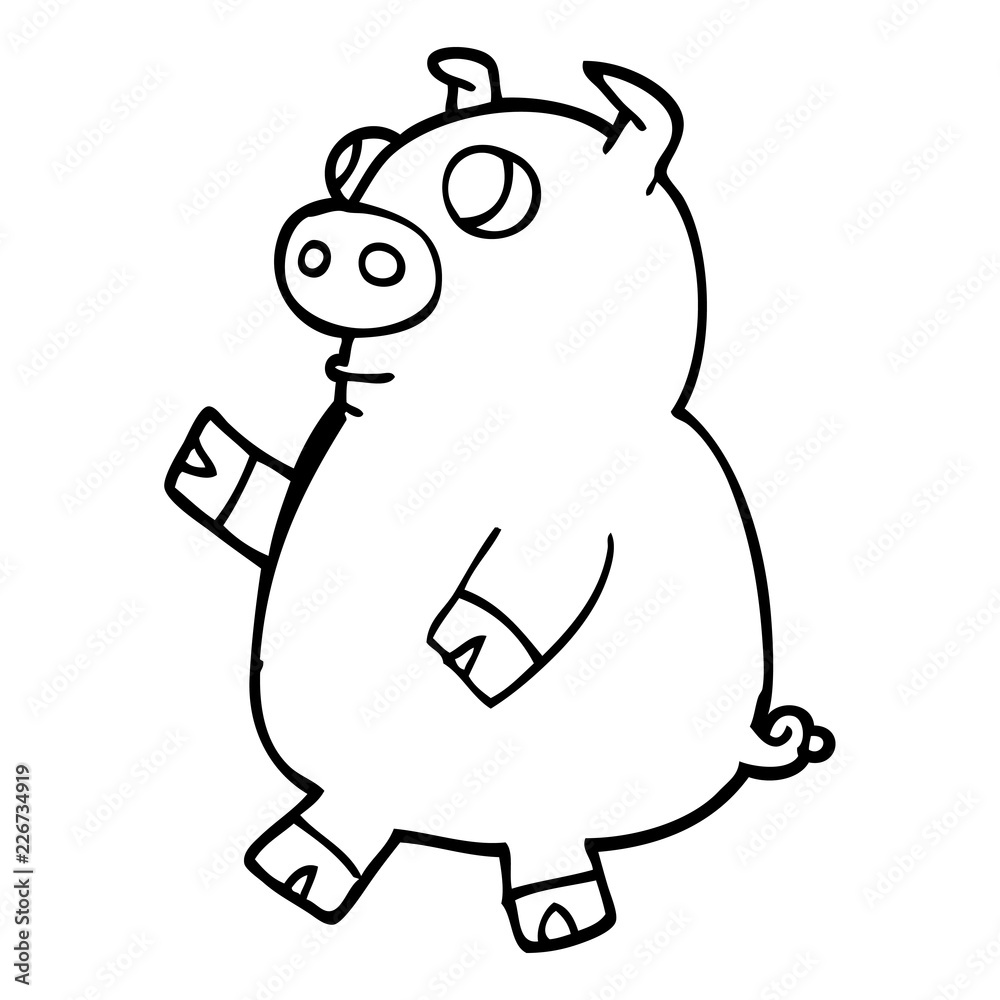 line drawing cartoon funny pig