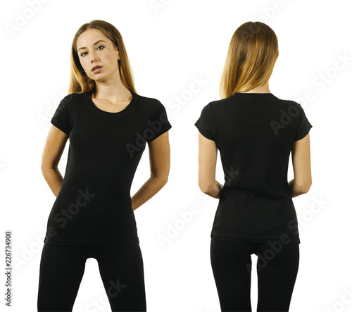 Young woman wearing blank black t-shirt