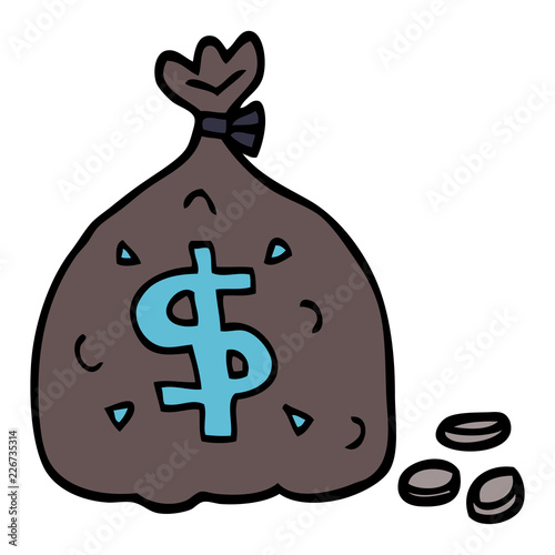 cartoon doodle bag of dollars