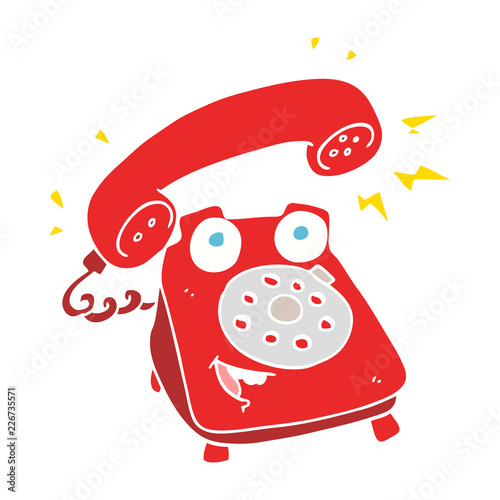 flat color illustration of a cartoon ringing telephone