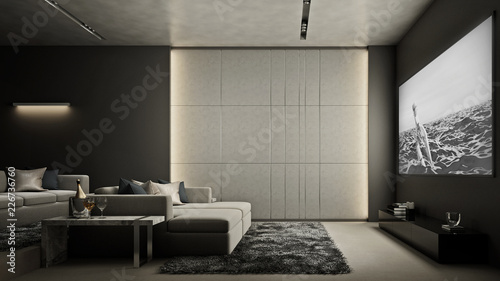 Home Theater room , Modern Luxury interior , 3D render