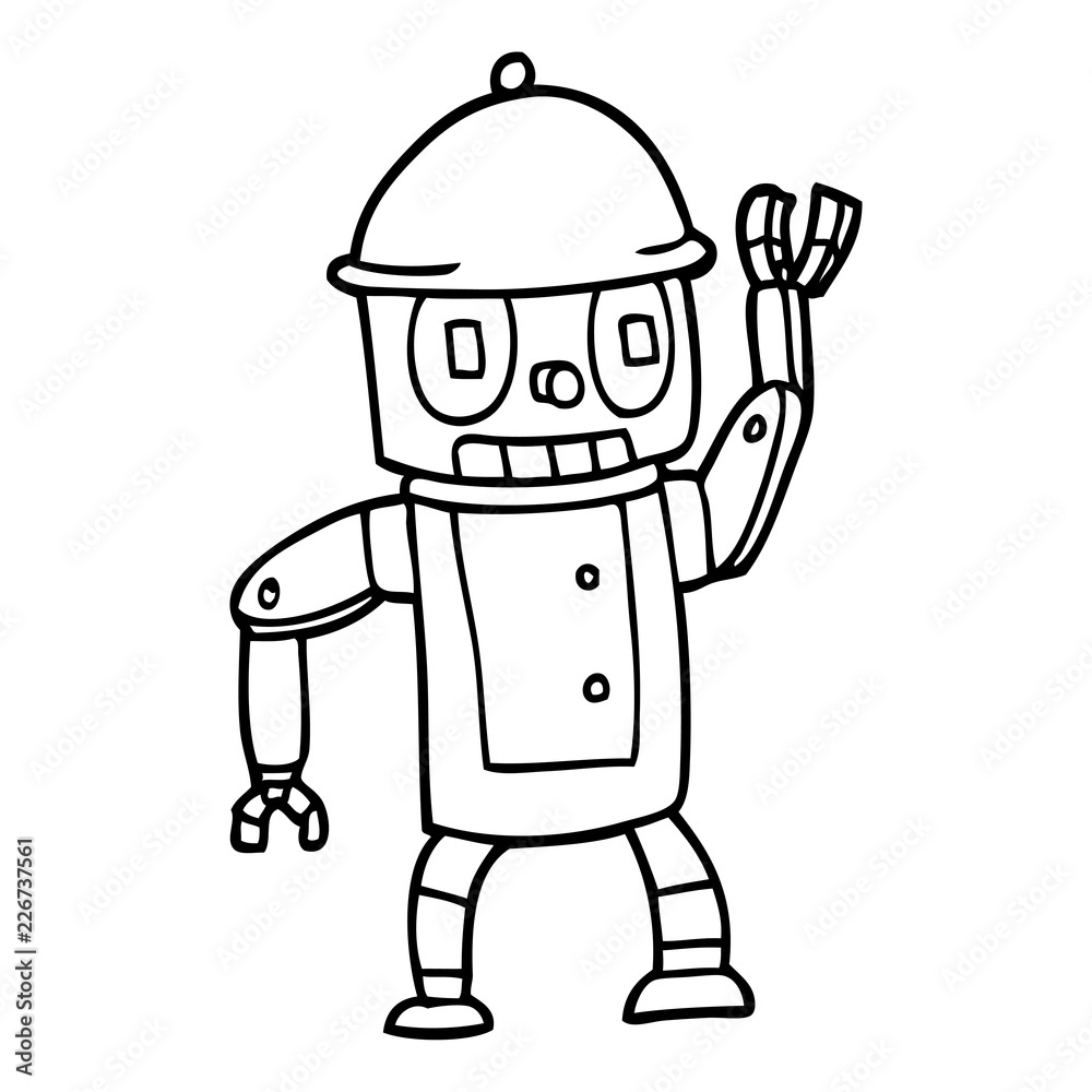 line drawing cartoon robot waving line drawing cartoon robot waving