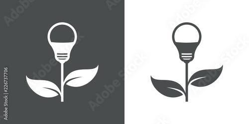 Logotipo bombilla led como planta en gris y blanco