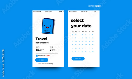 Travel App UX and UI For Phone Screen with Simple Passport Vector Illustration