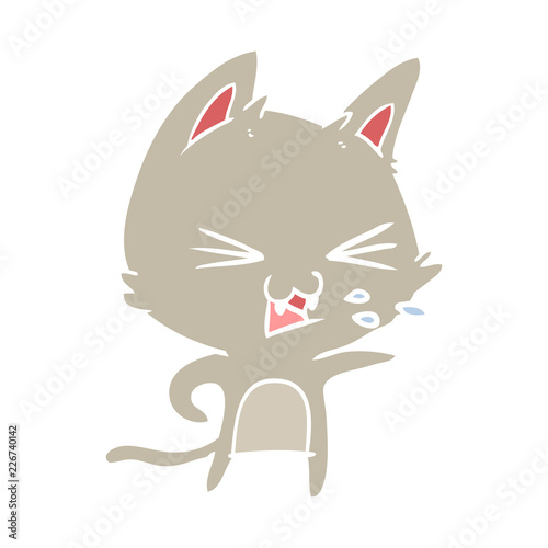 flat color style cartoon cat hissing