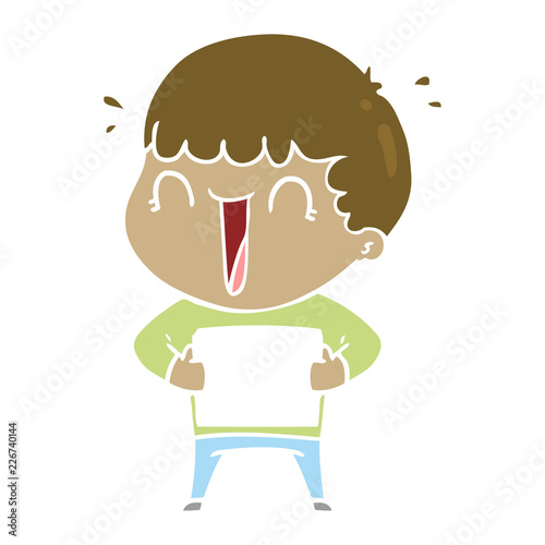 laughing flat color style cartoon man with letter