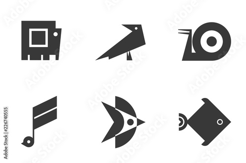 Simple geometric animals. Vector icons set. Logo template.