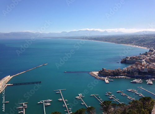 View from above on Castellammare del Golfo and its harbor, Sicily, Italy © DreamingCarrot