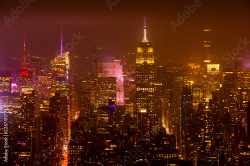 New York city skyline and skyscraper at night Beautiful night view in Midtown Manhatton