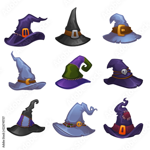 Vector Collection Of Cartoon Witch Hats For Your Halloween Design