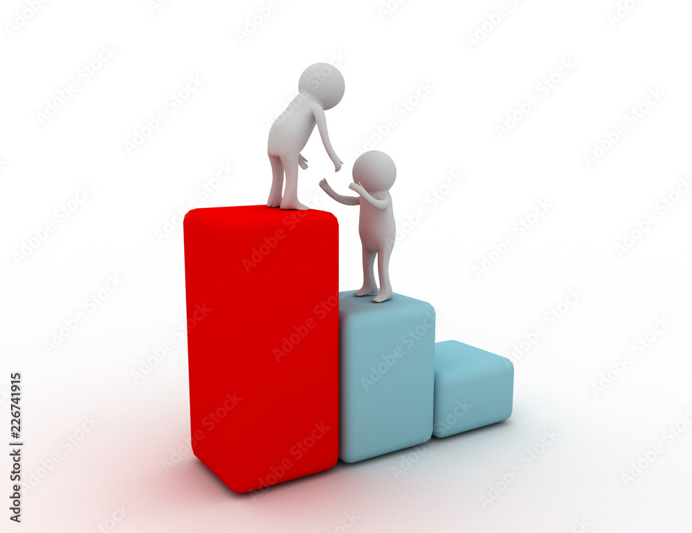 3d man help climb on the graph success concept 3d man help climb on the graph success concept