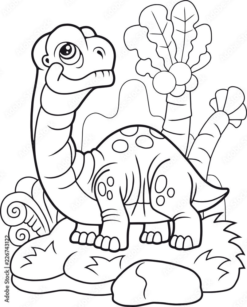 Fototapeta premium cute cartoon dinosaur apatosaurus, funny illustration, coloring book