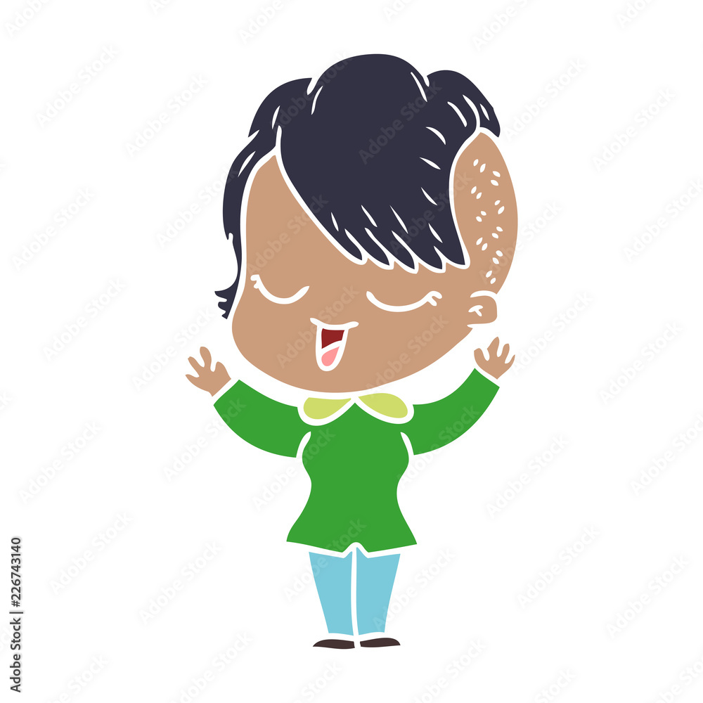 happy flat color style cartoon girl happy flat color style cartoon girl