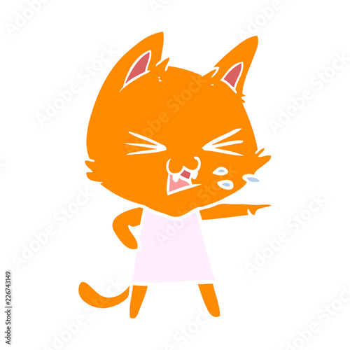 flat color style cartoon cat hissing
