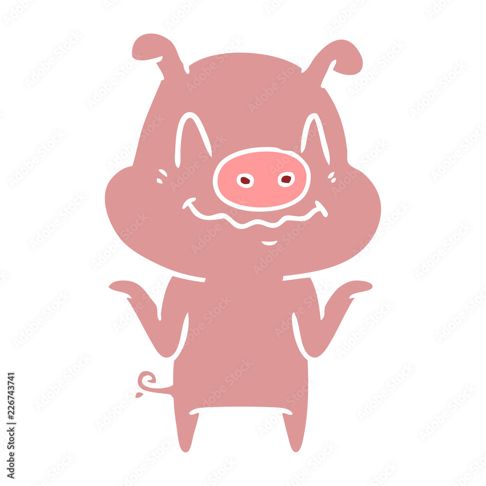 Fototapeta premium nervous flat color style cartoon pig