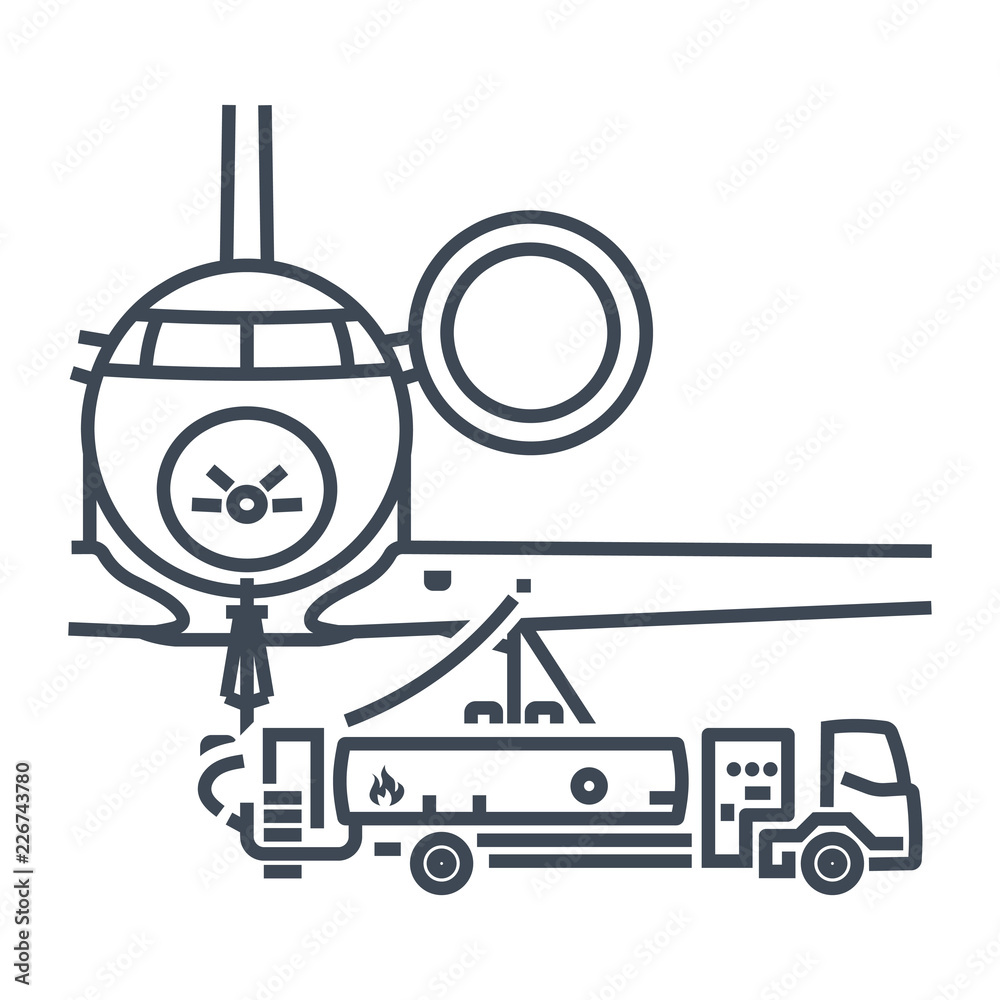 thin line icon refueling operation of business jet airplane