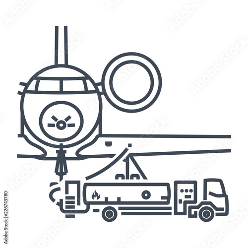 thin line icon refueling operation of business jet airplane