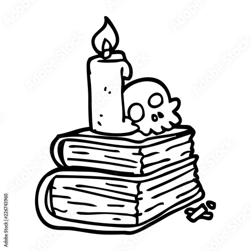 line drawing cartoon spooky old spell books