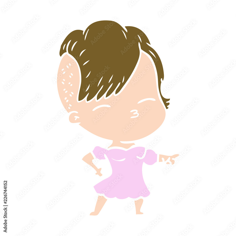flat color style cartoon squinting girl pointing flat color style cartoon squinting girl pointing