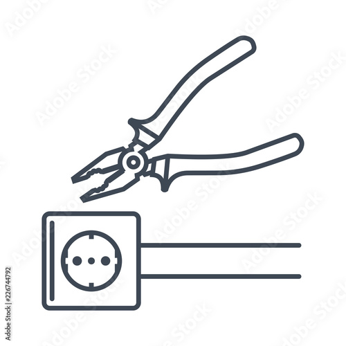 thin line icon repair electric power socket, outlet, pliers