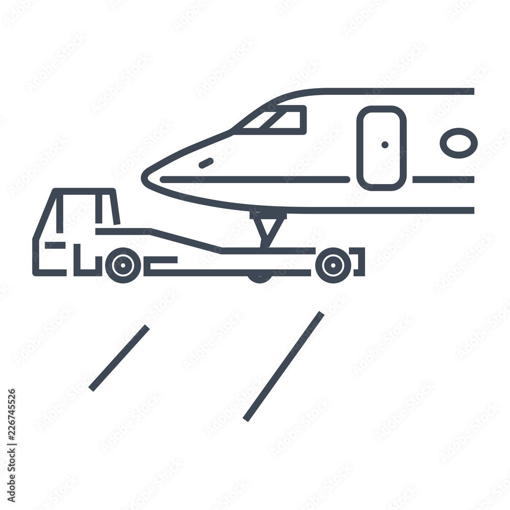 thin line icon aircraft towing tractors, business jet airplane
