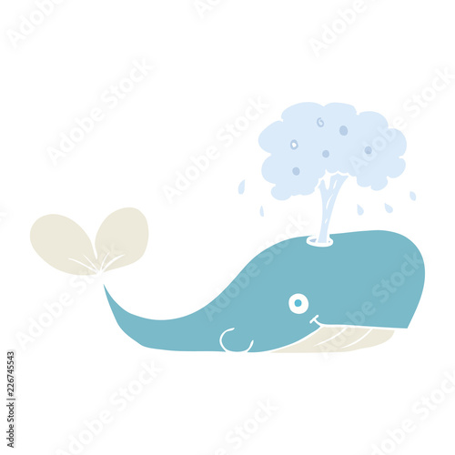 flat color illustration of a cartoon whale spouting water
