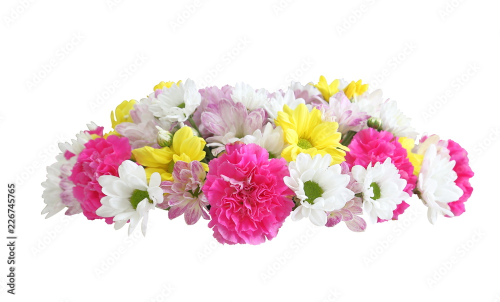 flower arrangement for bride tiara on wedding day isolated on white background
