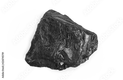 Coal chunk, piece isolated on white background, top view