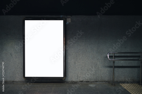 Light box display with blank space for advertisement. Subway mock-up design. Horizontal