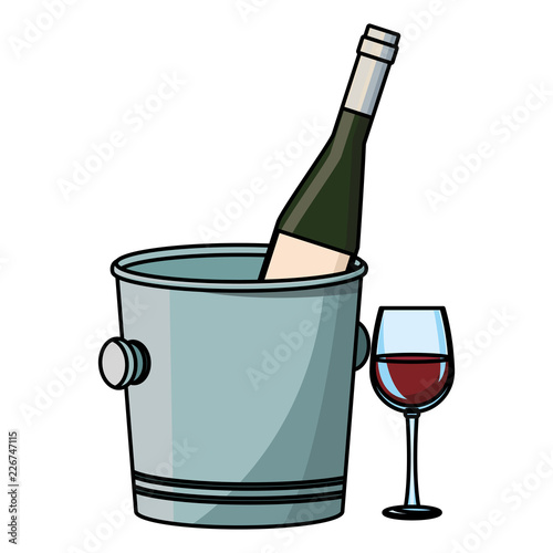 Wine bottle in bucket and cup