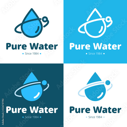 Simple vector icon with Water Drop Planet and satellite in different variations. Logo template.