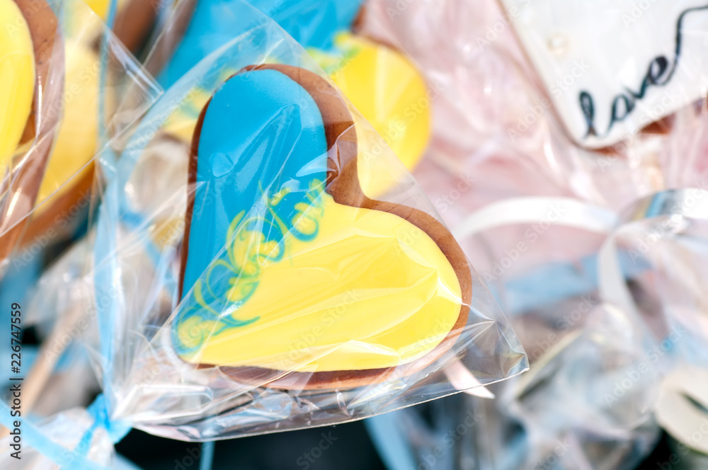 Cookies heart blue and yellow at the fair
