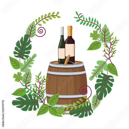 Wine bottles on barrel