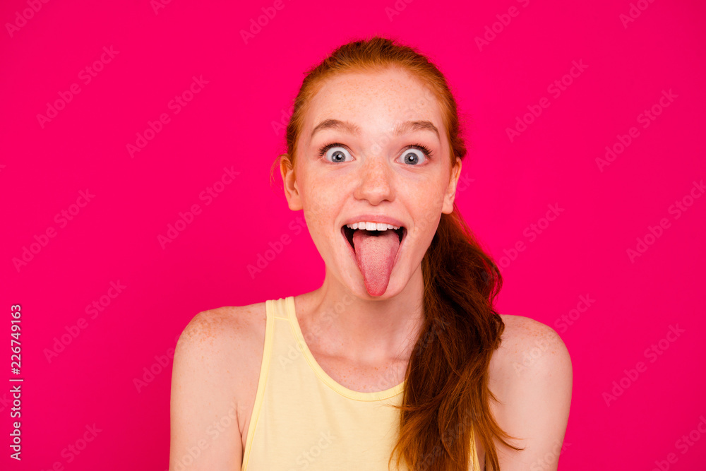 Close-up portrait of nice attractive cheerful childish foolish c