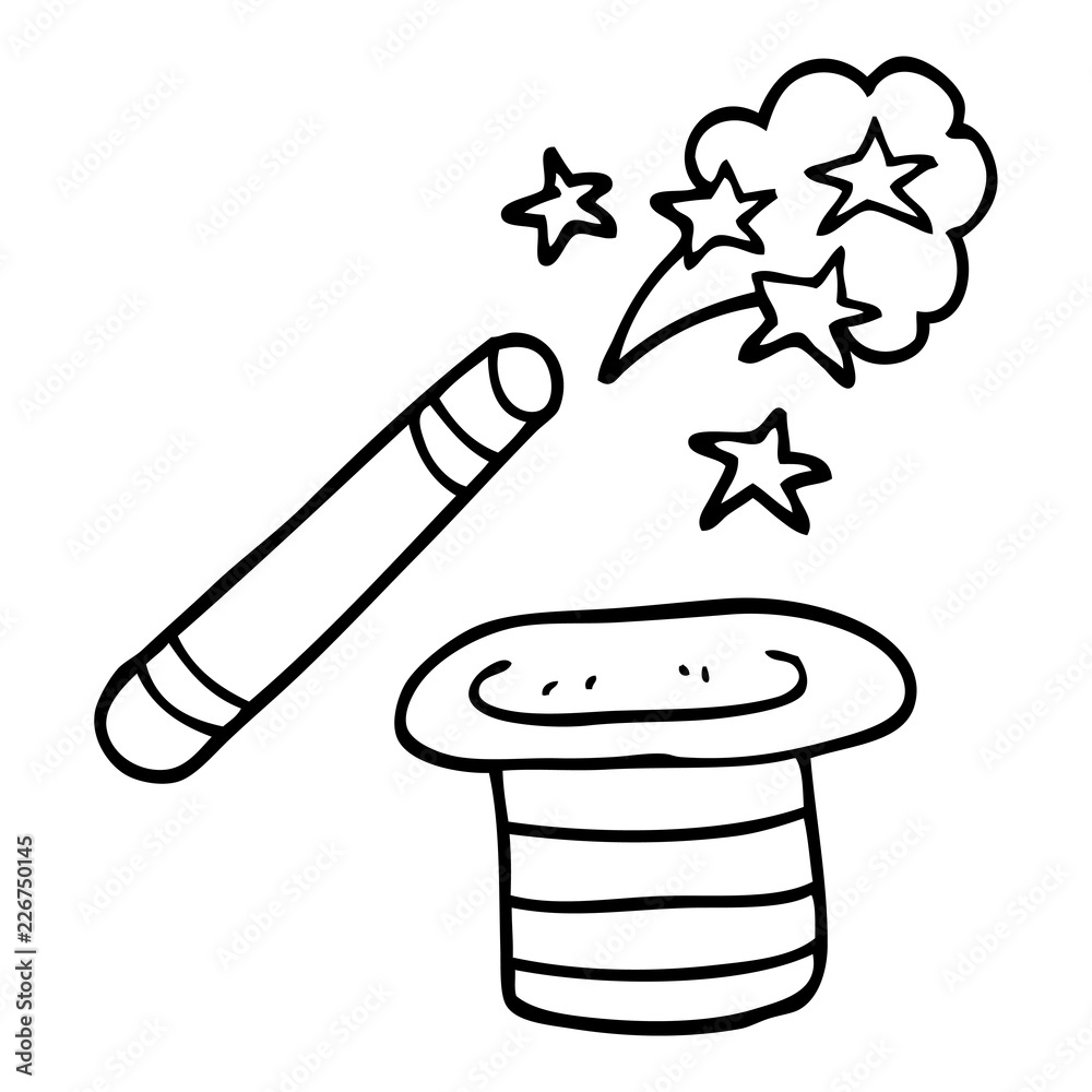 line drawing cartoon magicians hat and wand line drawing cartoon magicians hat and wand