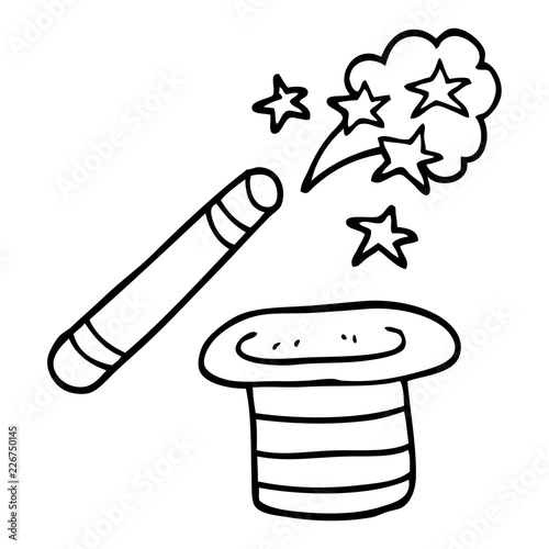 line drawing cartoon magicians hat and wand