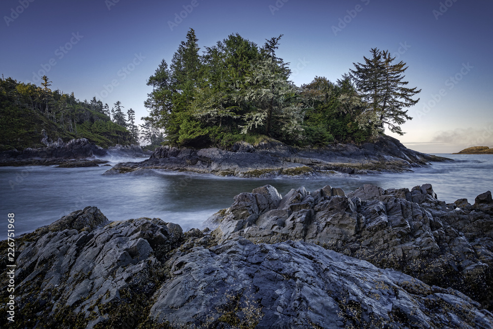 Naklejka premium Early morning sunrise at Crystal Cove near Tofino on Vancouver Island, British Columbia, Canada