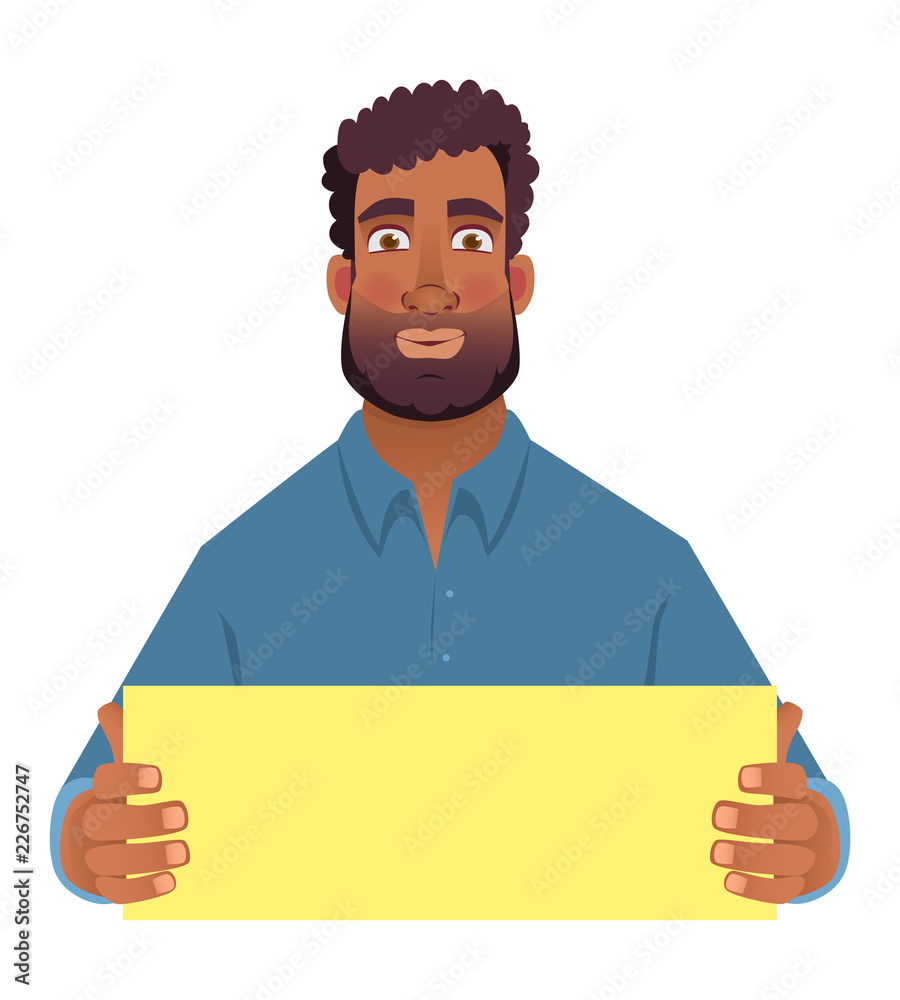 African man holding blank card African man holding blank card