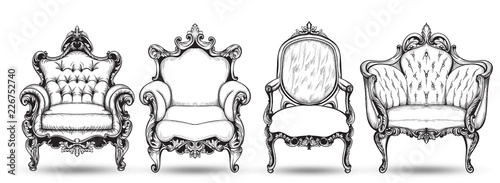 Baroque armchair set. Vector French Luxury rich intricate structure. Victorian Royal Style decor with luxurious ornaments photo