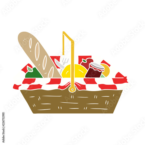 flat color style cartoon picnic basket