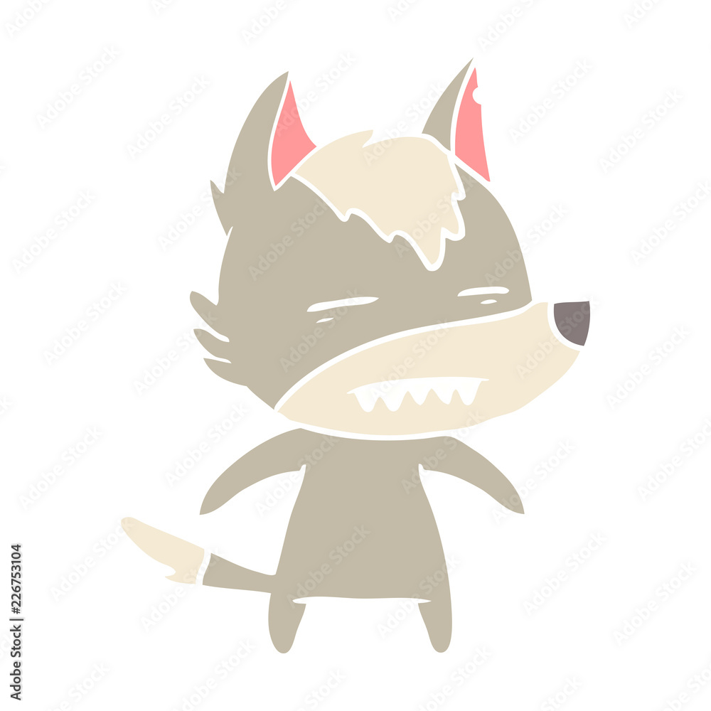 flat color style cartoon wolf showing teeth flat color style cartoon wolf showing teeth