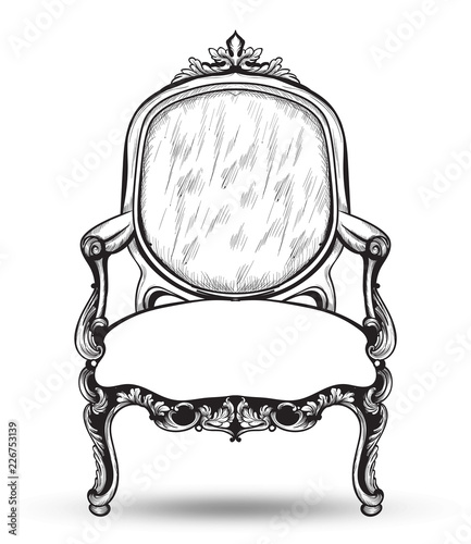 Baroque armchair Vector. French Luxury rich intricate structure. Victorian Ro...